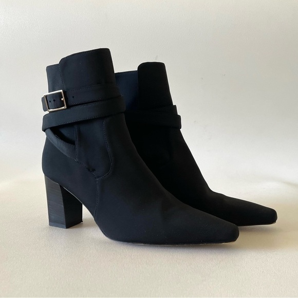 Good American Boots The Bombshell Bootie Block Heel Ankle Buckle Chic Black 6.5 - Picture 2 of 13